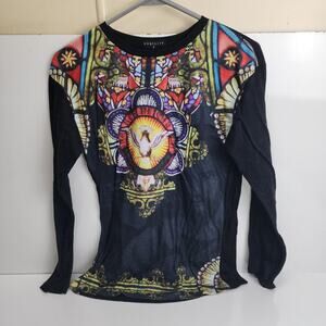Nobility Long Sleeve Crew Neck Stained Glass Peace in Christ Shirt Men's Size S